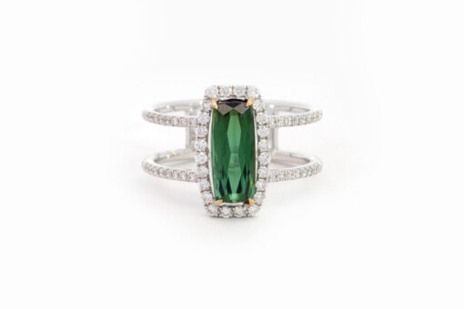 Ring in witgoud 18 kt  met toermalijn en diamant - Afbeelding 2