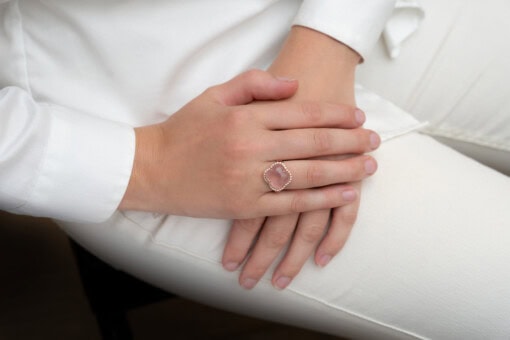 Ring in roze goud 18 kt met roze kwarts en diamant - Afbeelding 3