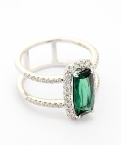 Alternative view of Bague en or blanc 18 cts sertie de tourmaline et de diamants