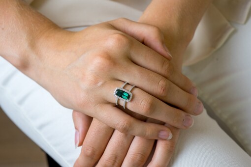 Ring in witgoud 18 kt  met toermalijn en diamant - Afbeelding 3