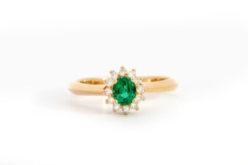Ring in geel goud 18 kt met diamant en smaragd (maat 54) - Afbeelding 2