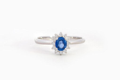 Ring in wit goud 18 kt met diamant en saffier - Afbeelding 2