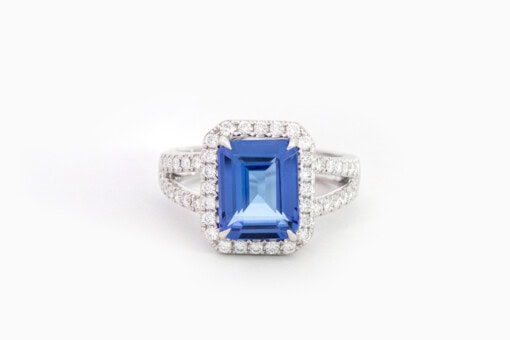 Ring in wit goud 18 kt met diamant en tanzaniet - Afbeelding 2