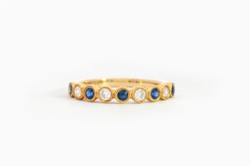 Ring in geel goud 18 kt met diamant en blauwe saffier - Afbeelding 2