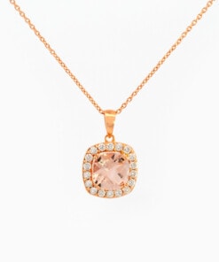 Pendentif en or rose 18 ct avec morganite et diamants