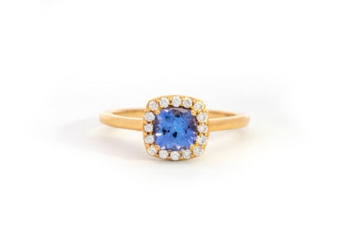 Ring in geel goud 18 kt met diamant en tanzaniet - Afbeelding 2