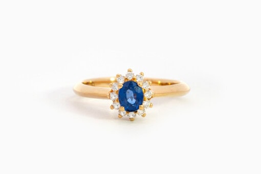 Ring in geel goud 18 kt met saffier en diamant - Afbeelding 2