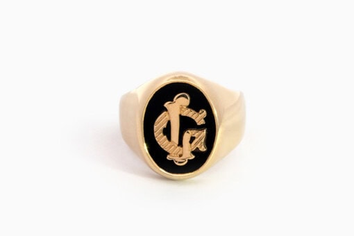 Ring in geel goud 18 kt met onyx (maat 51) - Afbeelding 2