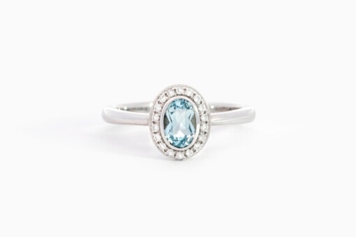 Ring in wit goud 18 kt met diamant en topaas (maat54) - Afbeelding 2