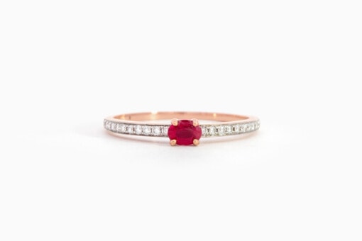 Ring in roze goud 18 kt met diamant en robijn (maat 54) - Afbeelding 2