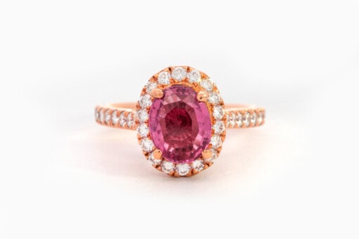 Ring in roze goud 18 kt met diamant en saffier (maat 53) - Afbeelding 2