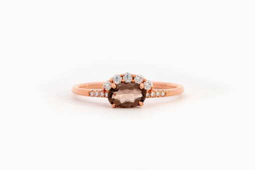 Ring in roze goud 18 kt met diamant en rookkwarts (maat 52) - Afbeelding 2
