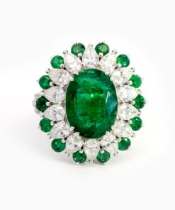 Ring in wit goud 18 kt met diamant en smaragd (maat 56)