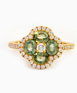 Ring in geel goud 18 kt met diamant en saffier (maat 56)