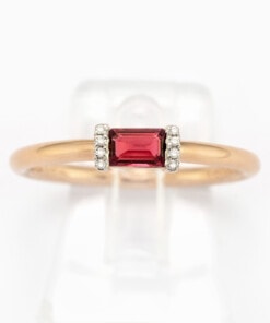 Ring in roze goud 18 kt met diamant en robijn