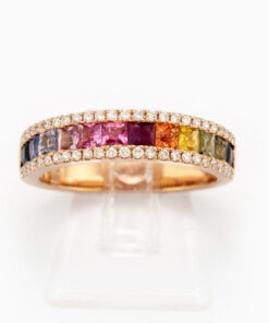 Ring in roze goud 18 kt met diamant en saffier