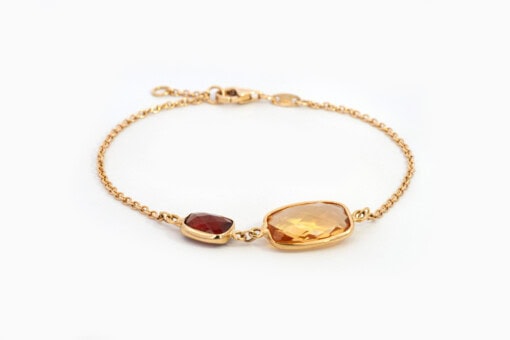 Bracelet en or jaune 18 cts avec citrine et hessonite