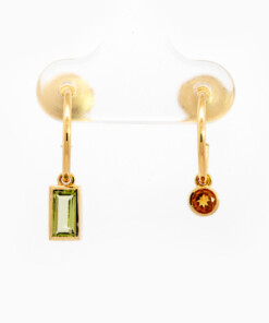 Boucles d'oreilles en or jaune 18 cts avec peridot et citrine