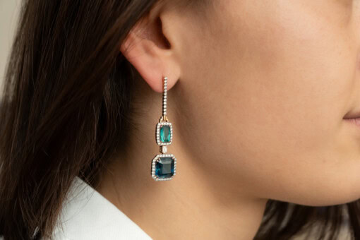 Boucles d'oreilles en or rose 18 cts avec diamants, topaze et tourmaline - Image 3