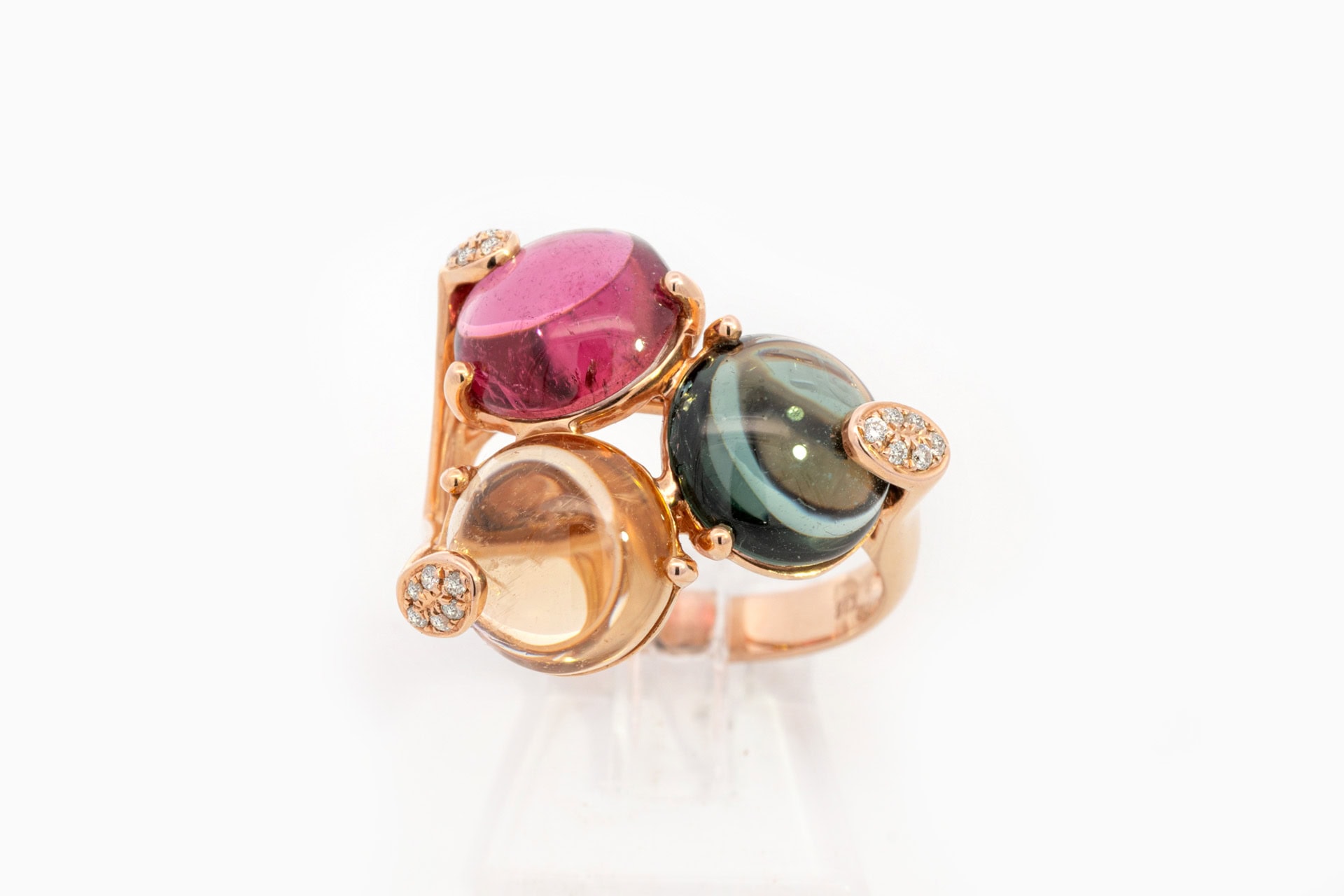 Bague en or rose 18 cts avec diamants et tourmaline