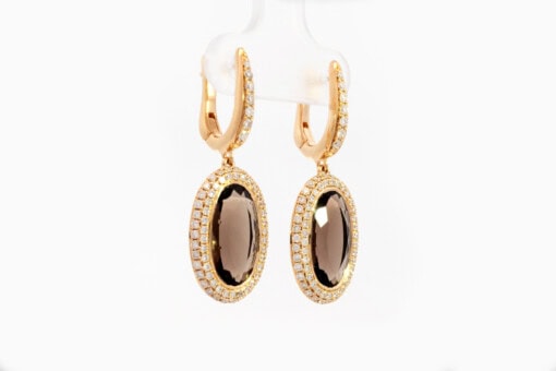 Boucles d'oreilles en or jaune 18 cts avec diamants et quartz – Image 2