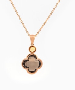 Hanger in roze goud 18 kt met saffier en rookkwarts