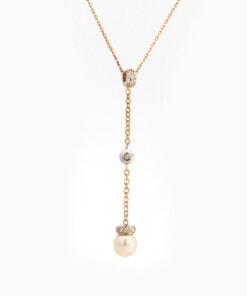 Hanger in geel en wit goud 18 met parel en diamant