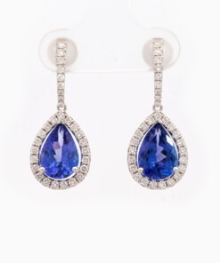 Oorringen in wit goud 18 kt met diamant en tanzaniet