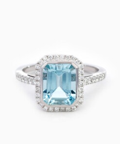 Ring in wit goud 18 kt met diamant en aquamarijn