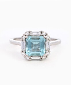 Ring in wit goud 18 kt met diamant en aquamarijn