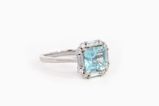 Ring in wit goud 18 kt met diamant en aquamarijn - Afbeelding 2