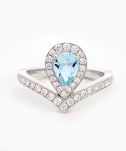 Ring in wit goud 18 kt met diamant en aquamarijn