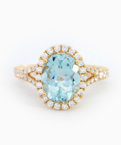 Ring in geel goud 18 kt met diamant en aquamarijn