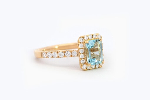 Ring in geel goud 18 kt met diamant en aquamarijn - Afbeelding 2