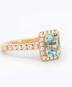 Alternative view of Ring in geel goud 18 kt met diamant en aquamarijn