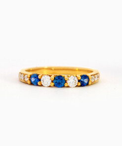 Ring in geel goud 18 kt met saffier en diamant
