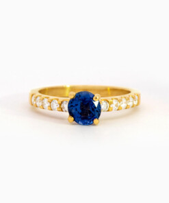 Ring in geel goud 18 kt met saffier en diamant