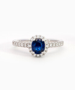 Ring in wit goud 18 kt met saffier en diamant