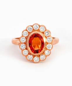 Ring in roze goud 18 kt met diamant en saffier