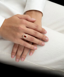Alternative view of Ring in roze goud 18 kt met diamant en saffier