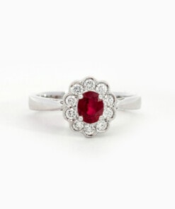 Ring in wit goud 18 kt met diamant en robijn