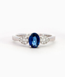 Ring in wit goud 18 kt met saffier en diamant