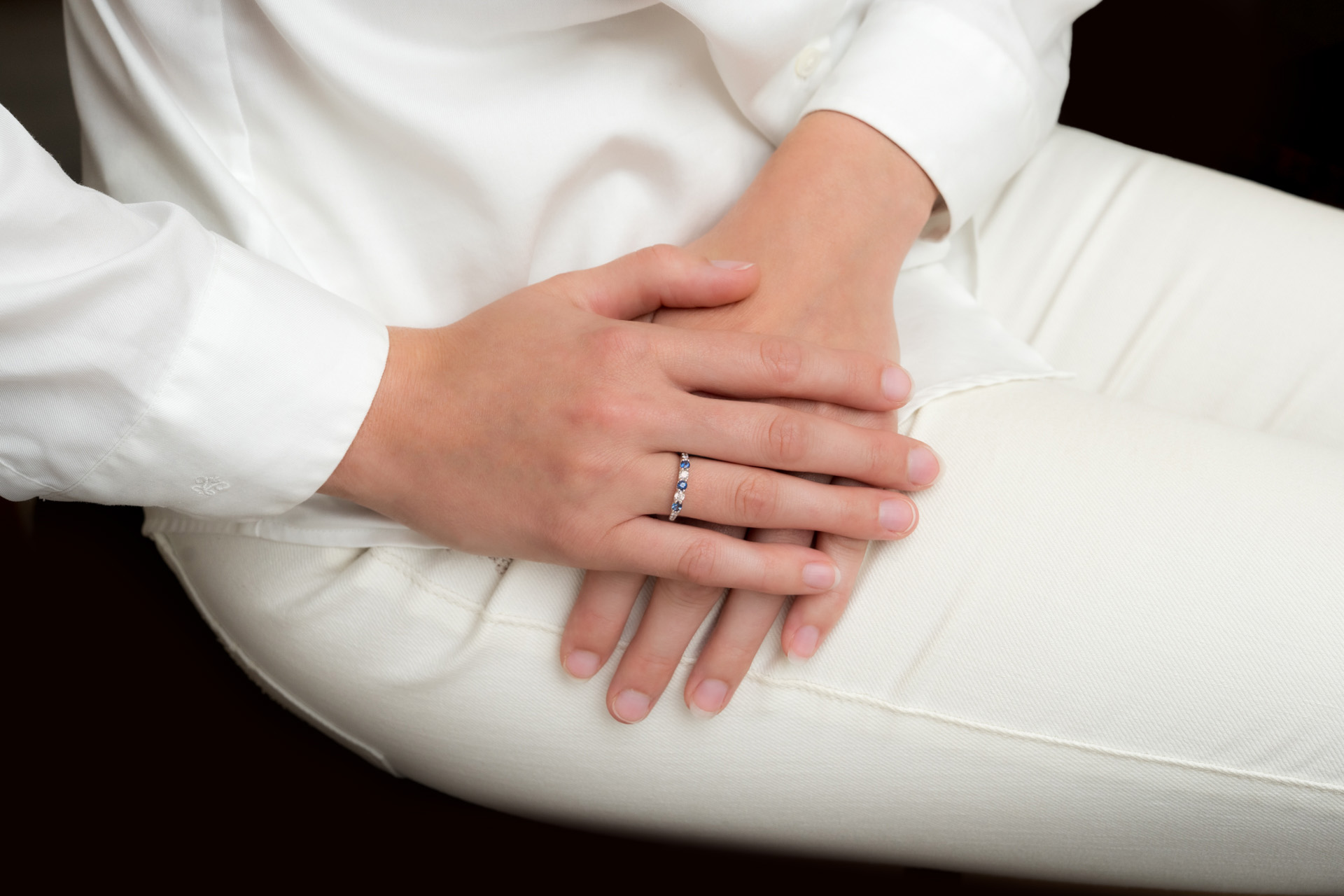 Ring in wit goud 18 kt met saffier en diamant - Afbeelding 2