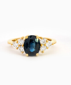 Ring in geel goud 18 kt met saffier en diamant