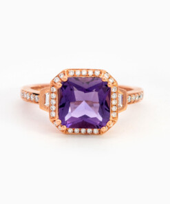Ring in roze goud 18 kt met diamant en amethist