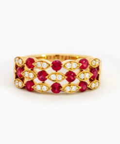 Ring in geel goud 18 kt met diamant en robijn