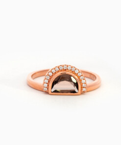 Ring in roze goud 18 kt met diamant en rookkwarts