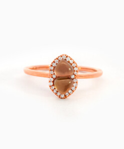 Ring in roze goud 18 kt met diamant en rookkwarts