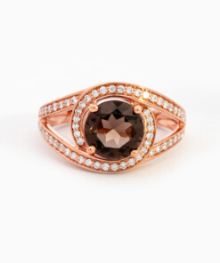 Ring in roze goud 18 kt met diamant en rookkwarts