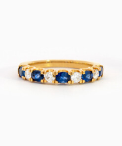 Ring in geel goud 18 kt met saffier en diamant